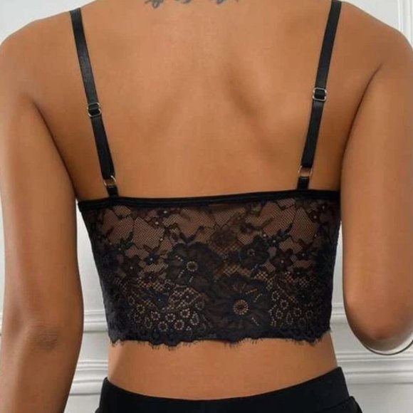 Contemporary Floral Lace Cropped Sexy Corset Cami Top black - Picture 5 of 6